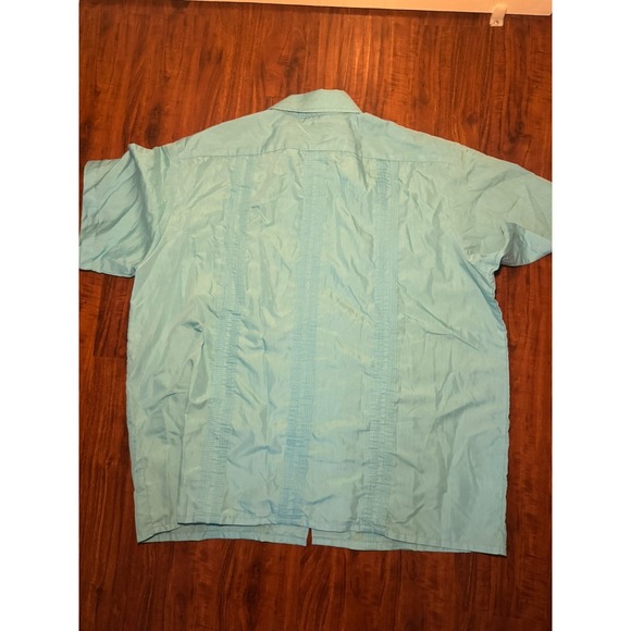 Haband Guayabera Shirt Men XL Aqua Blue Short Sleeve Zip Cuban - Picture 6 of 6